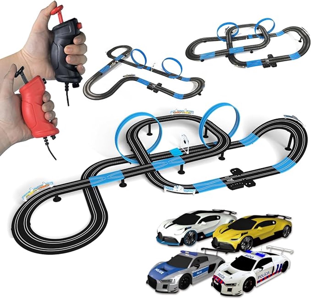 High-Speed Slotracebaan 1:64 – Elektrische Dubbele   13,5 m met 4 Auto’s, LED-koplampen, Looping & Handcontrollers – Duurzame Speelgoed Race Track voor Kinderen