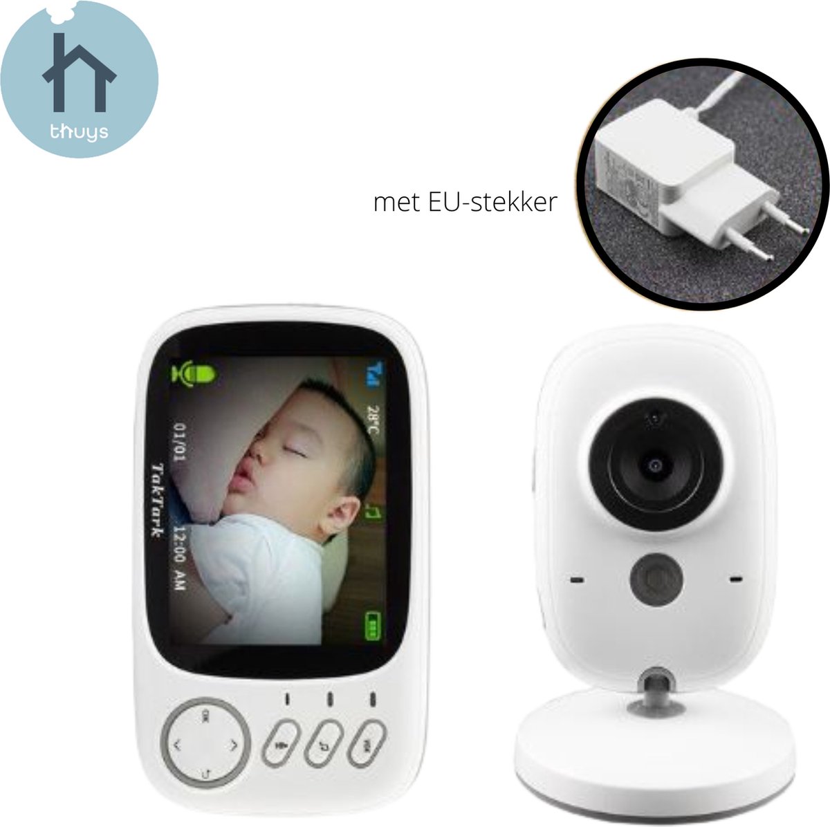 Thuys Babyfoon Met Scherm - Scherm Geactiveerd door geluid - Baby monitor - 320* 60cm - Wit