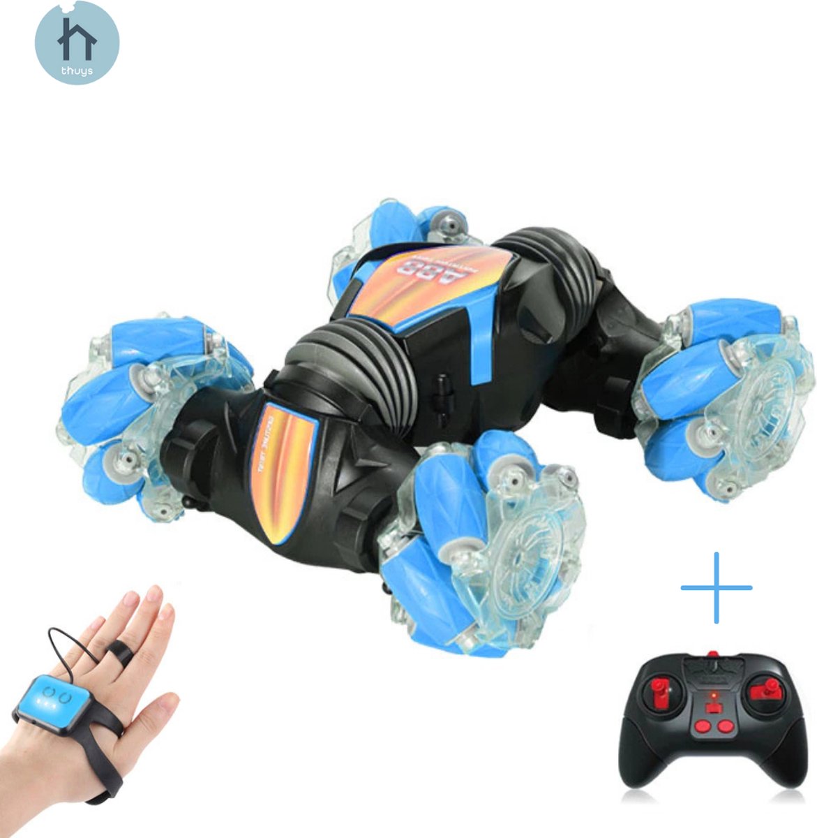 Thuys Hand Bestuurbare Auto - Handbestuurbare Auto Verlicht met Muziek - Bestuurbare Auto Hand Controle Race/Offroad Stand - Minder Schermtijd - 360º Spin - Zijwaards - Hufterproof - Blauw