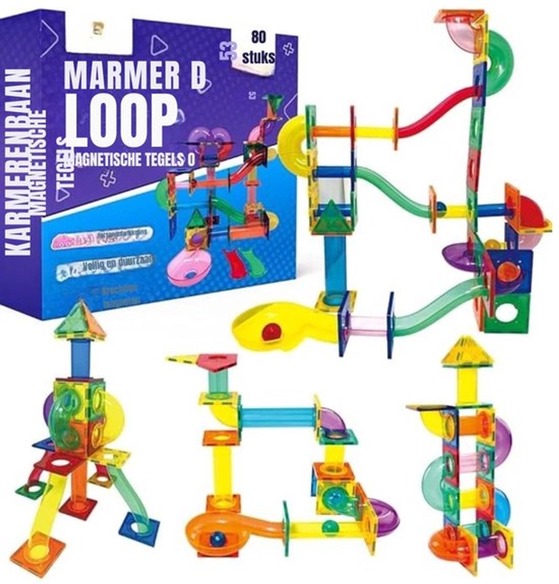   – Magnetische   – Magnetic Tiles – Speelgoed – 80 Stuk – 36 x 31 x 9cm – Veelkleurig