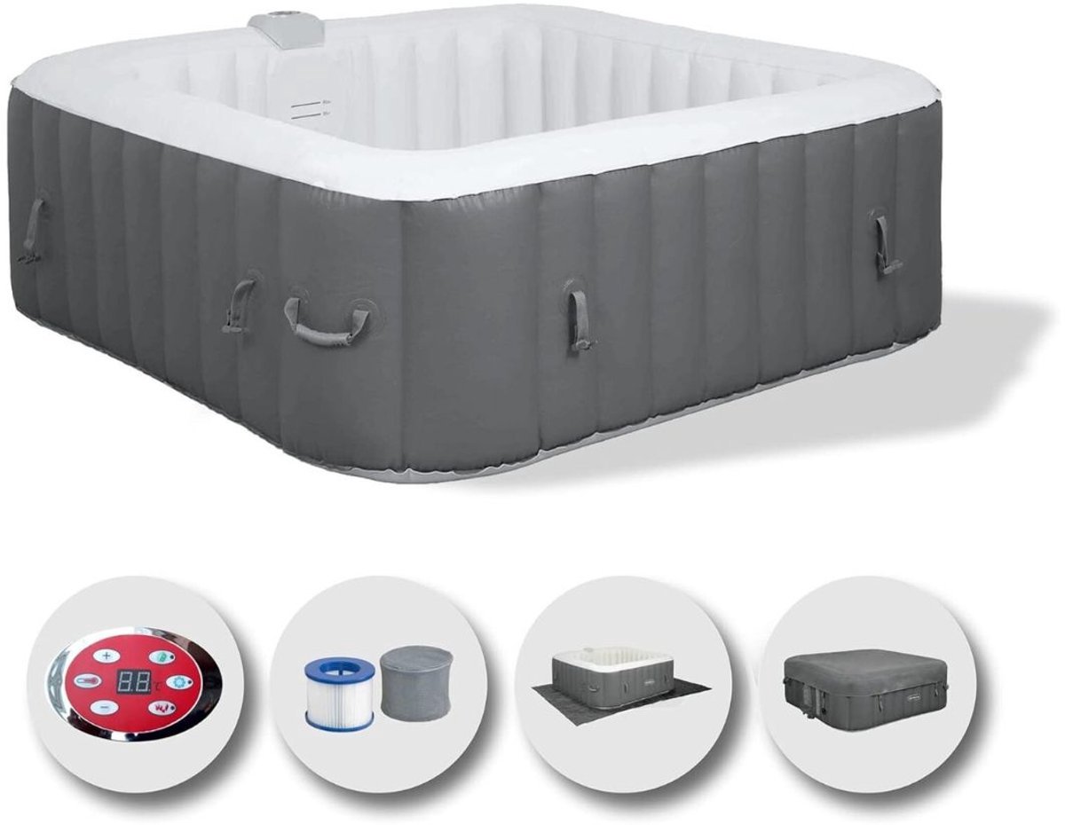   – Opblaas Jacuzzi – Jacuzzi – Lazy Z Spa – 145cm x 145cm x 65cm – Grijs