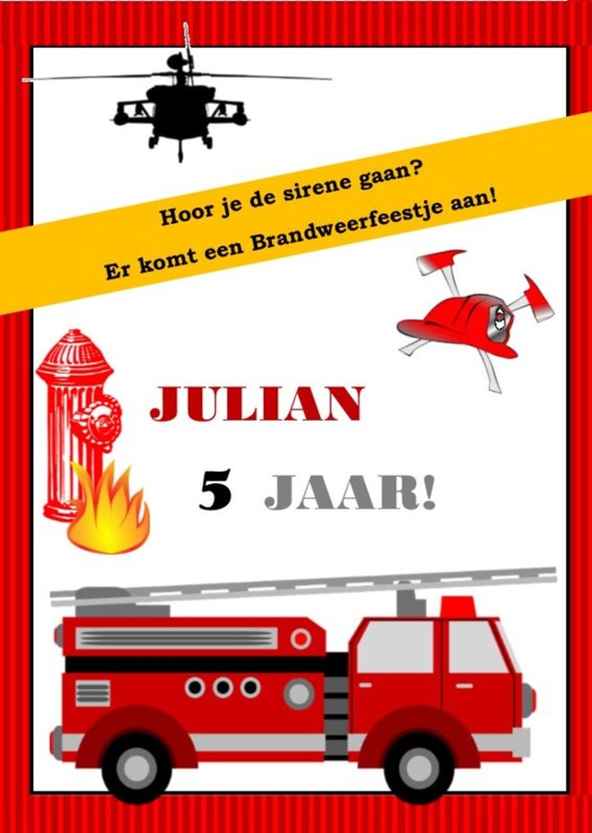 Set van 8 Brandweeruitnodigingen + GRATIS Brandweerfeestje