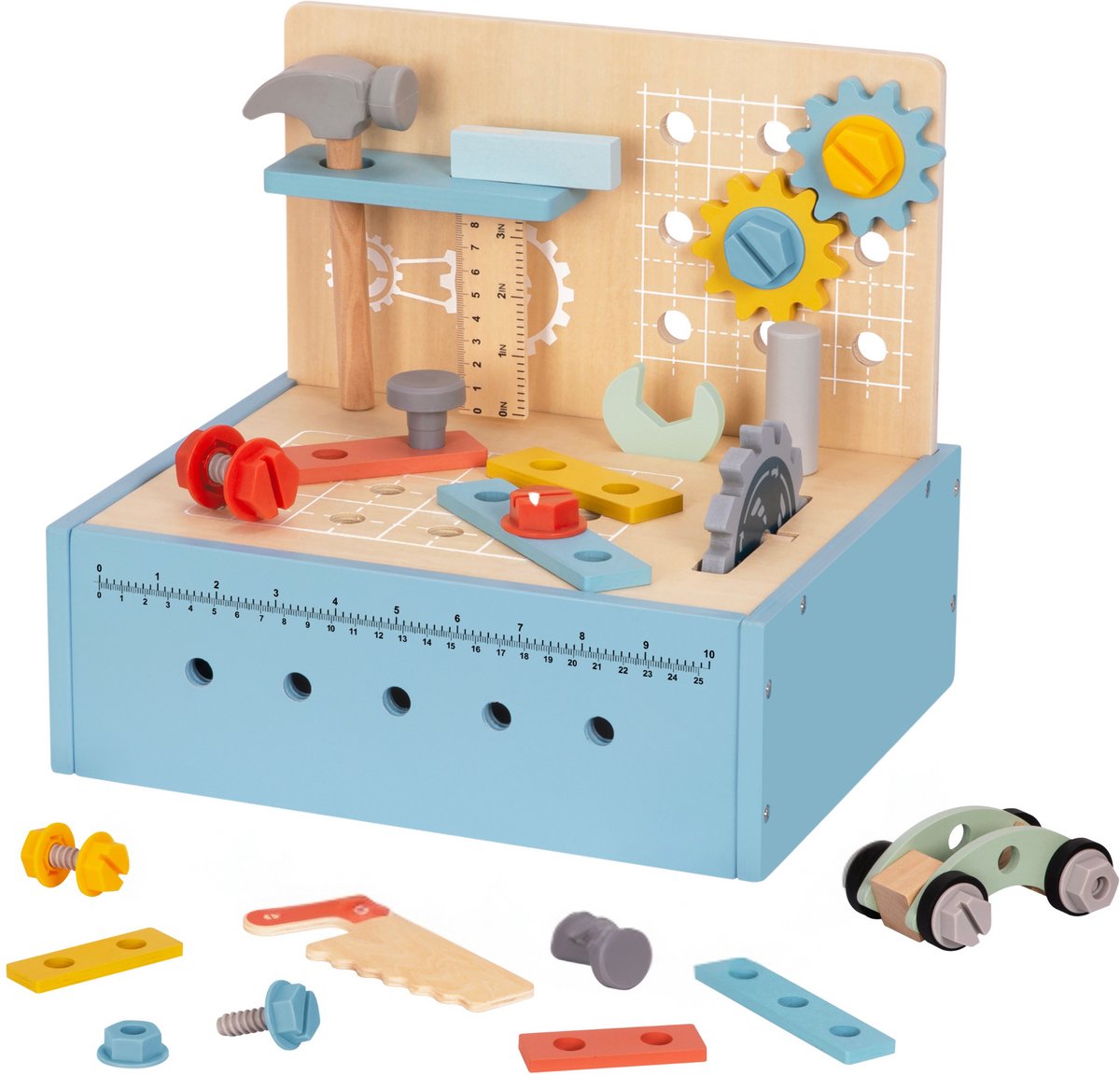 Gereedschapskist Speelgoed – Bouwset – Werkbank Speelgoed – Houten Speelgoed – Kinderspeelgoed werktafel – 52-Delig – FSC Hout – Vanaf 3 Jaar