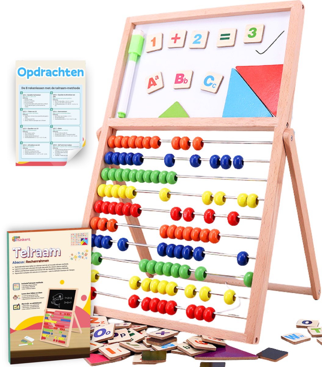 Houten   met 10 Rekenlessen - Abacus Leermethode - Rekenrek -   Hout - Leren Rekenen voor Kinderen - Schoolboord - Krijtbord- Ontwikkelingsspeelgoed - Educatief Speelgoed