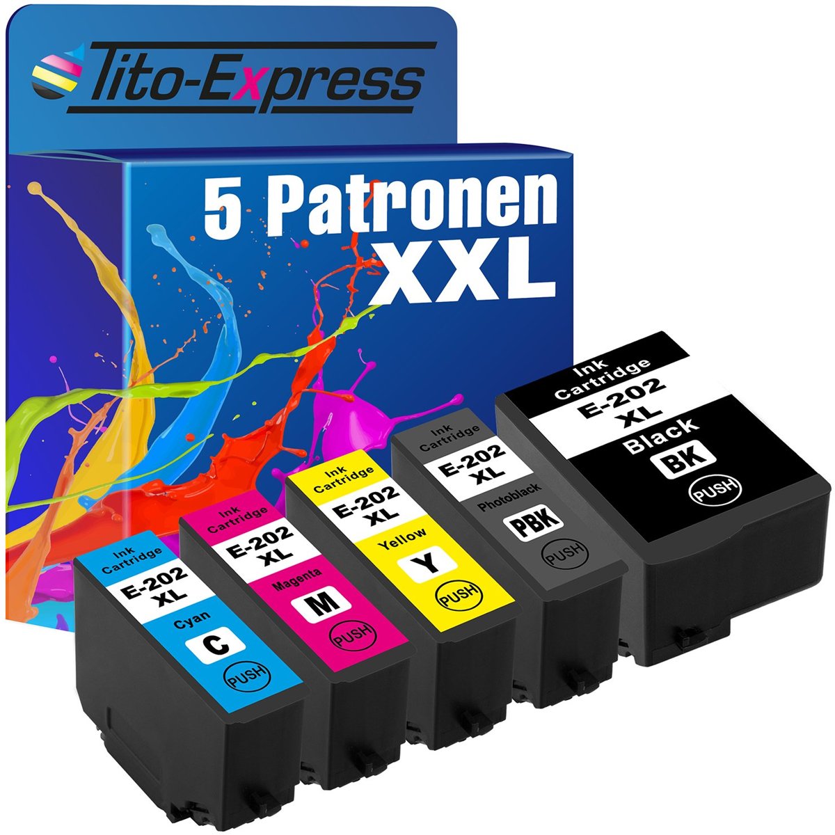 PlatinumSerie® 5 x inkt cartridge alternatief voor Epson 202XL Zwart Photoblack Cyan Magenta Yellow