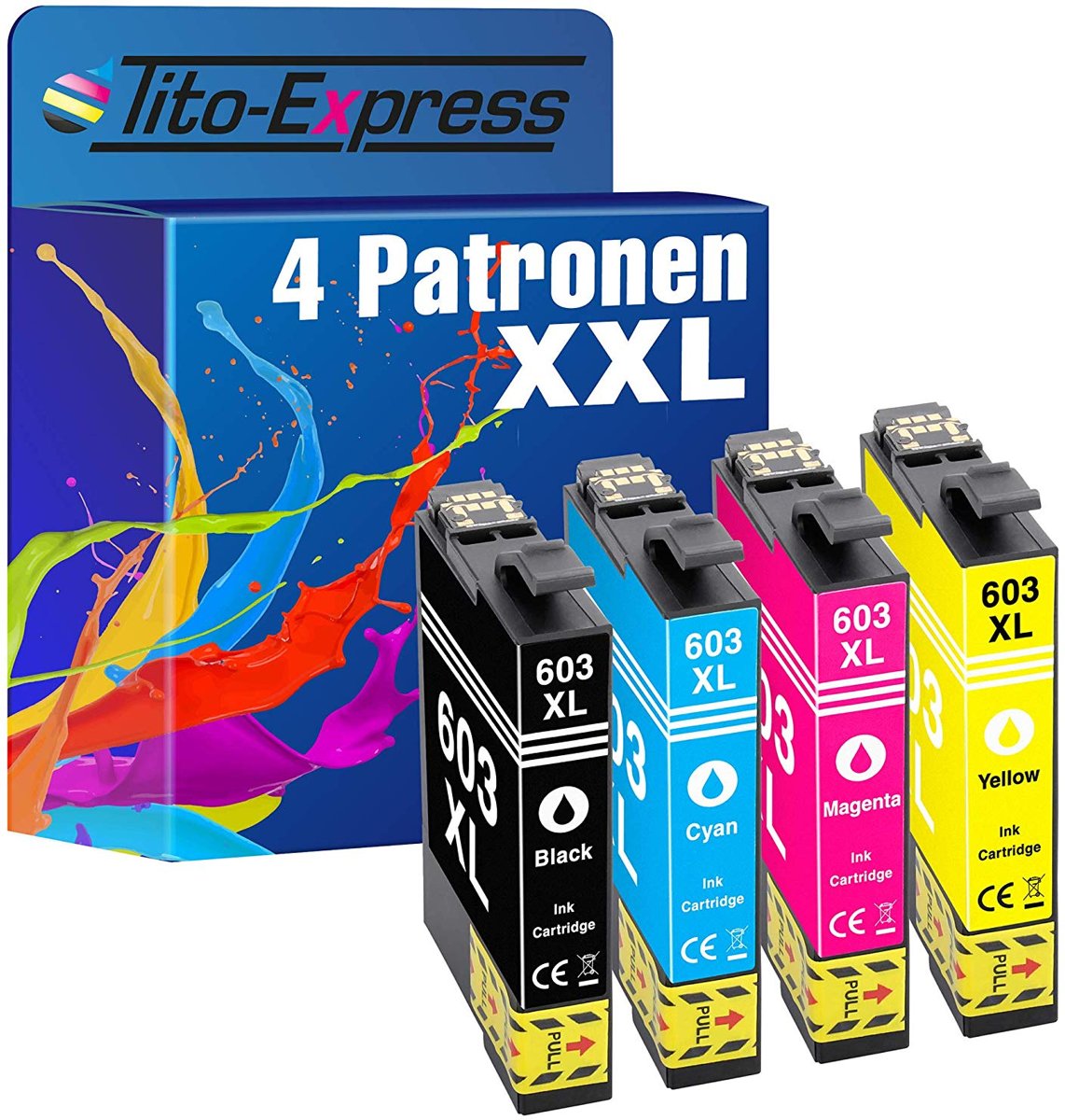 Tito-Express Platinum Series 4 cartridges TE-603XL compatibel met Epson Zwart 17ml, kleur 15ml XXL inhoud