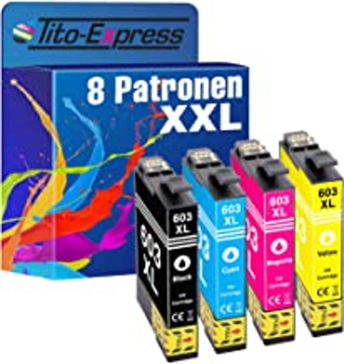 Tito-Express Platinum Series 8 cartridges TE-603XL compatibel met Epson Zwart 17ml, kleur 15ml XXL inhoud