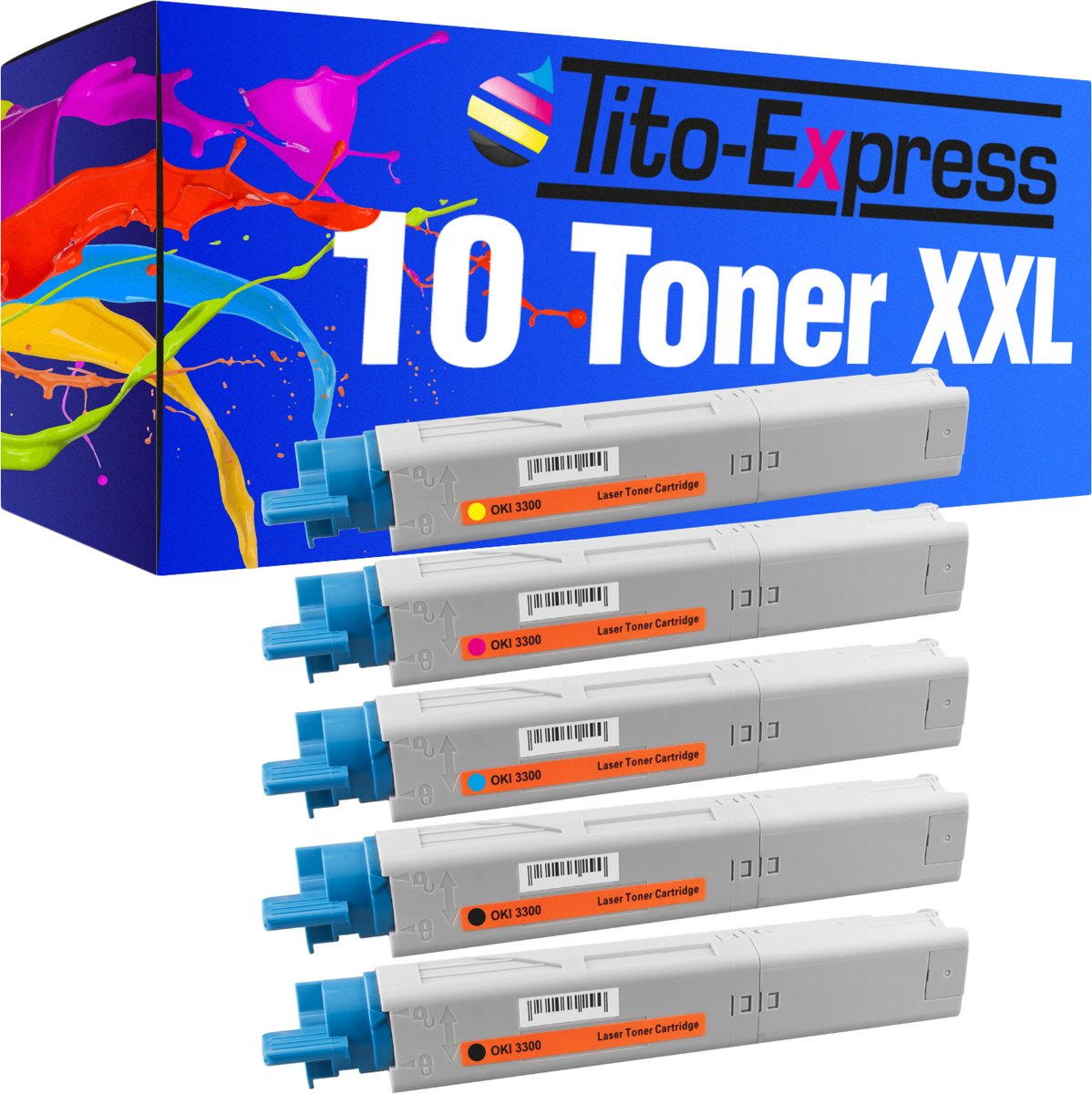 Tito-Express PlatinumSerie PlatinumSerie® 10 tonercartridges voor de Oki C3300 / C3400 zwart XXL cyaan magenta geel Oki: C3300 / C3300N / C3400 / C3400N / C3450 / C3450N / C3520 / C3530 / C3600 / C3600N / MC360