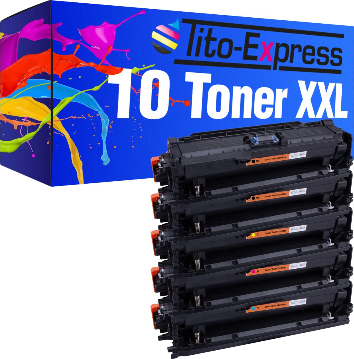 Tito-Express PlatinumSerie PlatinumSerie® 10 x toner XXL voor HP CE250X CE251A CE252A, CE253A CM3530 FS MFP / C3530 MFP / CP3520 / CP3525 / CP3525DN / CP3525N / CP3525X