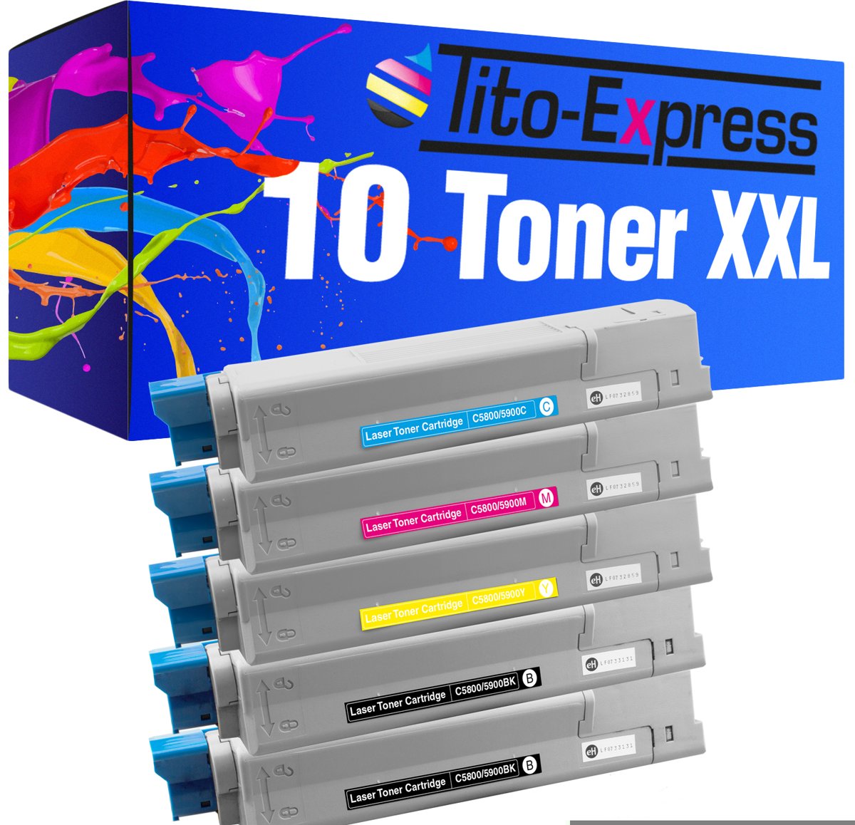 Tito-Express PlatinumSerie PlatinumSerie® 10 x tonercartridge XXL voor Oki C5800 C5900 CDTN C5900 DN C5900 DTN C5900 N Oki: C5500 N / C5550 MFP / C5800 / C5800DN / C5800 LDN / C5800N / C5900 / C5900 CDTN / C5900 DN / C5900 DTN / C5900 N