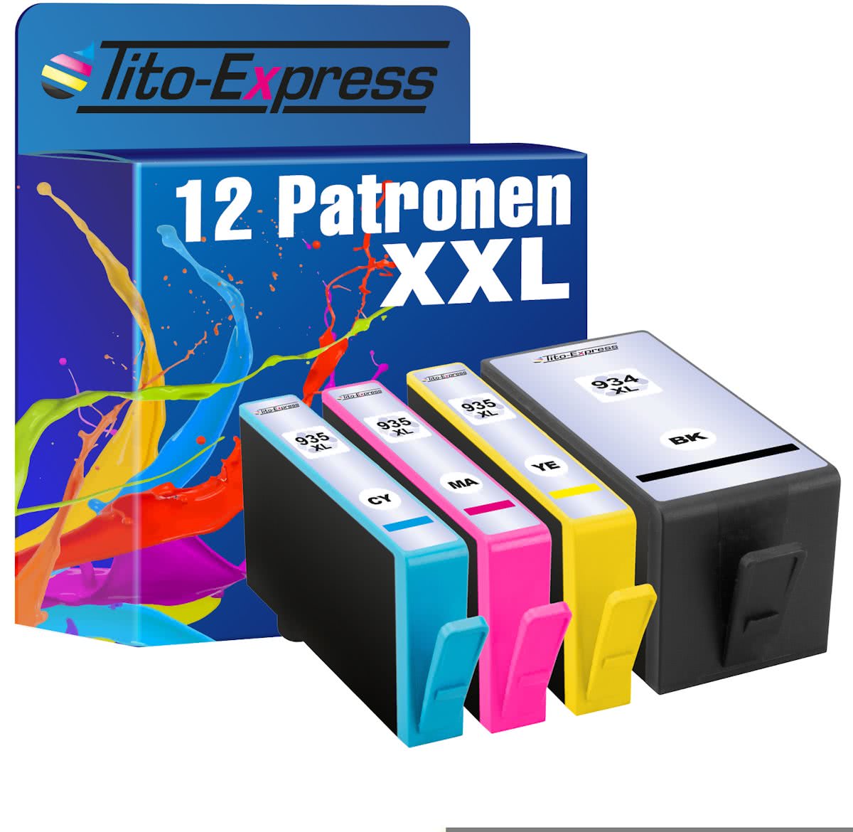 Tito-Express PlatinumSerie PlatinumSerie® 12 Cartridges XXL Black Cyan Magenta Yellow. Compatible voor XXL HP 934 XL 935 XL Office Jet Pro /HP OfficeJet Pro 6230 / 6800 / 6830/