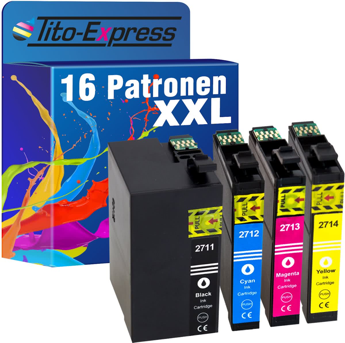 Tito-Express PlatinumSerie PlatinumSerie® 16 inktpatronen voor TE2711 TE2712 TE2713 TE2714 TE-27 XL compatibel met Epson Black Cyan Magenta Yellow