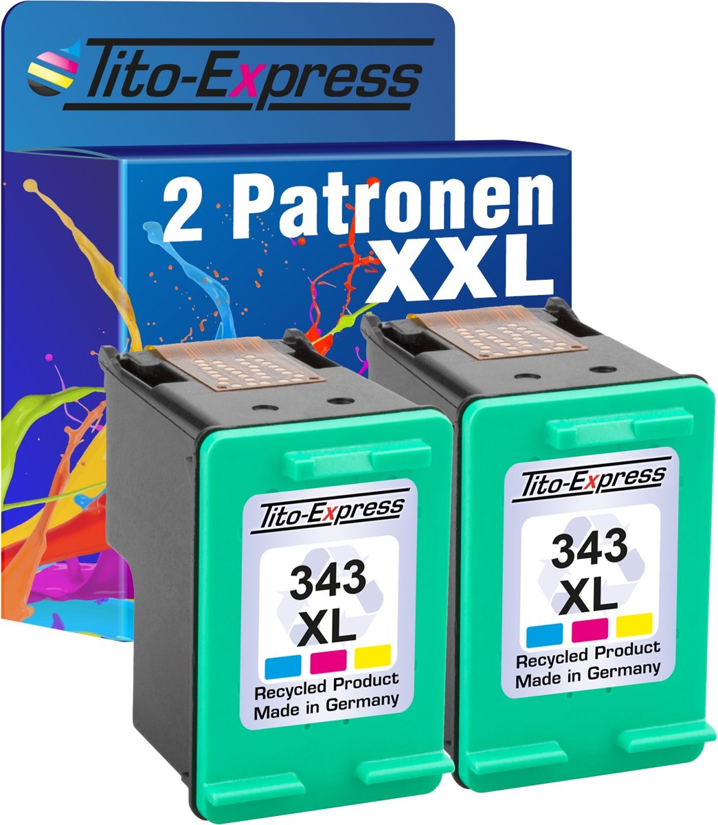 Tito-Express PlatinumSerie PlatinumSerie® 2 x inktcartridge voor HP 343 XL kleur Photosmart C3100 2608 2610XI 2615 2700 2710XI Photosmart 2500 / 2570 / 2575 / 2600 / 2605 / 2608 / 2610 / 2615 / 2700 / 2710 / 325 / 335 / 375 / 385 / 422 / 425 / 428 /