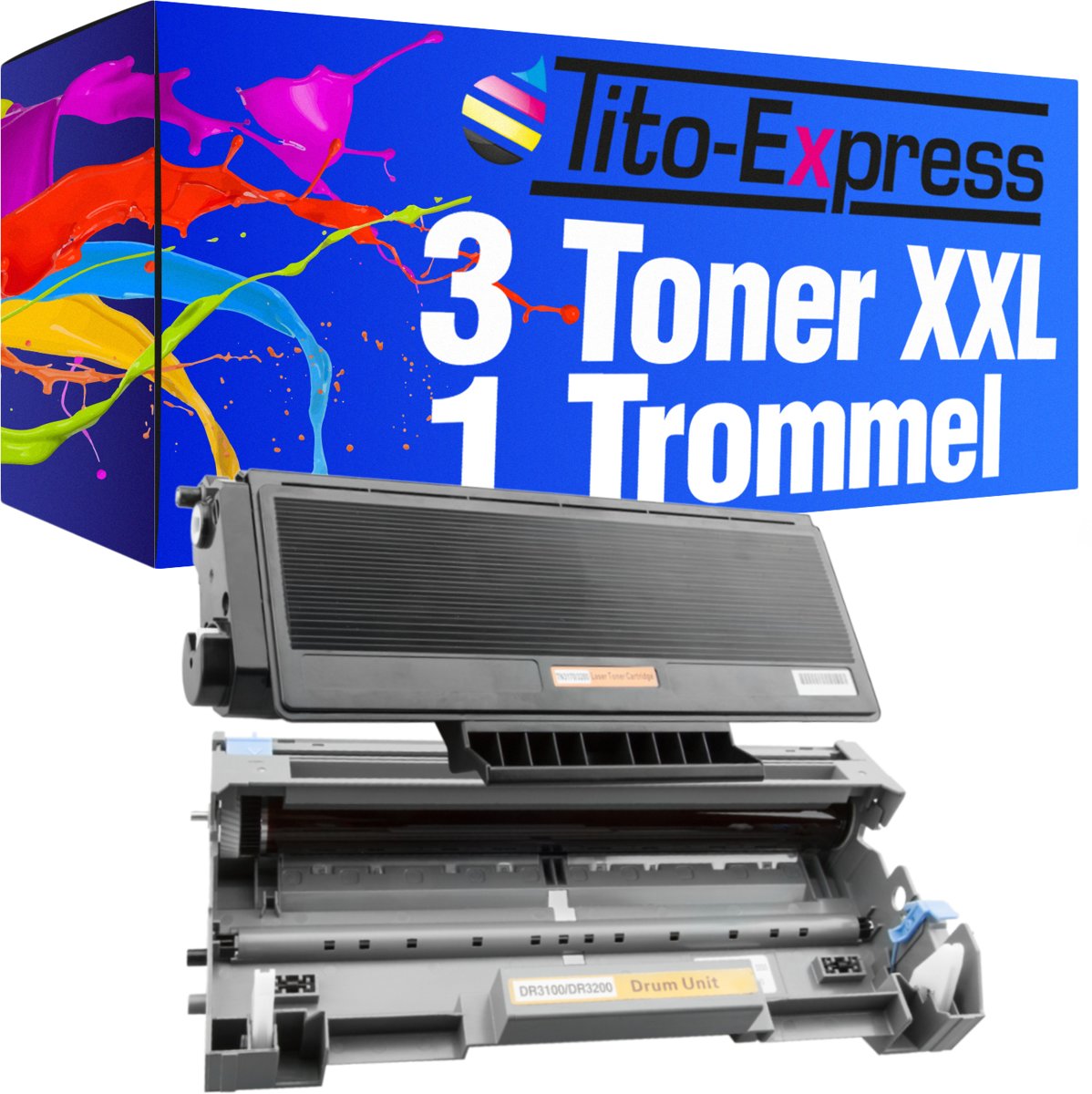 Tito-Express PlatinumSerie PlatinumSerie® 3 x toner & drum XXL zwart compatibel brother TN 3280 & DR3200 DCP-8070D / DCP-8080DN / DCP-8085DN / DCP-8890DW / HL-5340 / HL-5340D / HL-5340DL / HL-5340DN / HL-5340DN 2 LT / HL-5340DNLT / HL-5340DW /