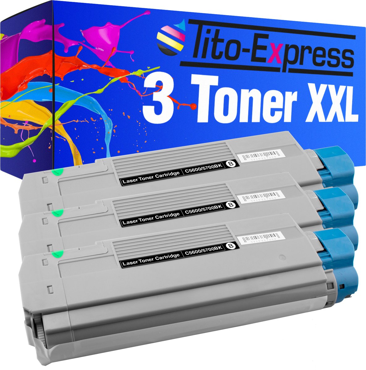 Tito-Express PlatinumSerie PlatinumSerie® 3 x tonercartridge XXL zwart voor Oki C5600 C5600 N C5600 DN C5700 C5700 C5700 DN N Oki: C5600 / C5600 N / C5600 DN / C5700 / C5700 N / C5700 DN