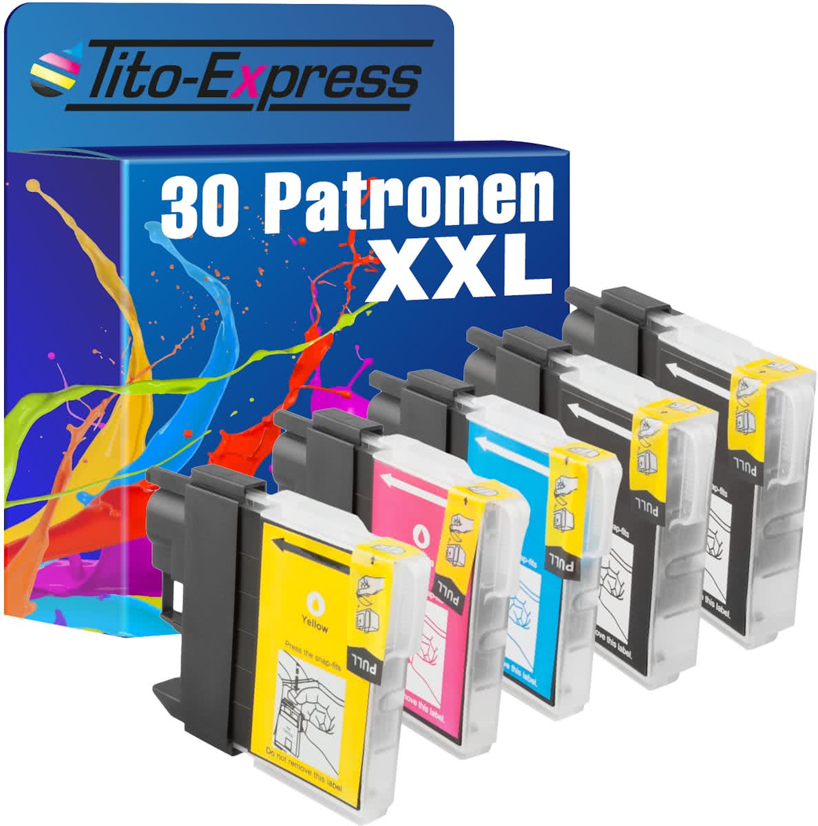 Tito-Express PlatinumSerie PlatinumSerie® 30 printerpatronen XXL met Chip kompatibel voor Brother LC985 Black Cyan Magenta Yellow DCP-J 125 / DCP-J 140 W / DCP-J 315 W / DCP-J 515 W / MFC-J 220 / MFC-J 265 W / MFC-J 410 Series /