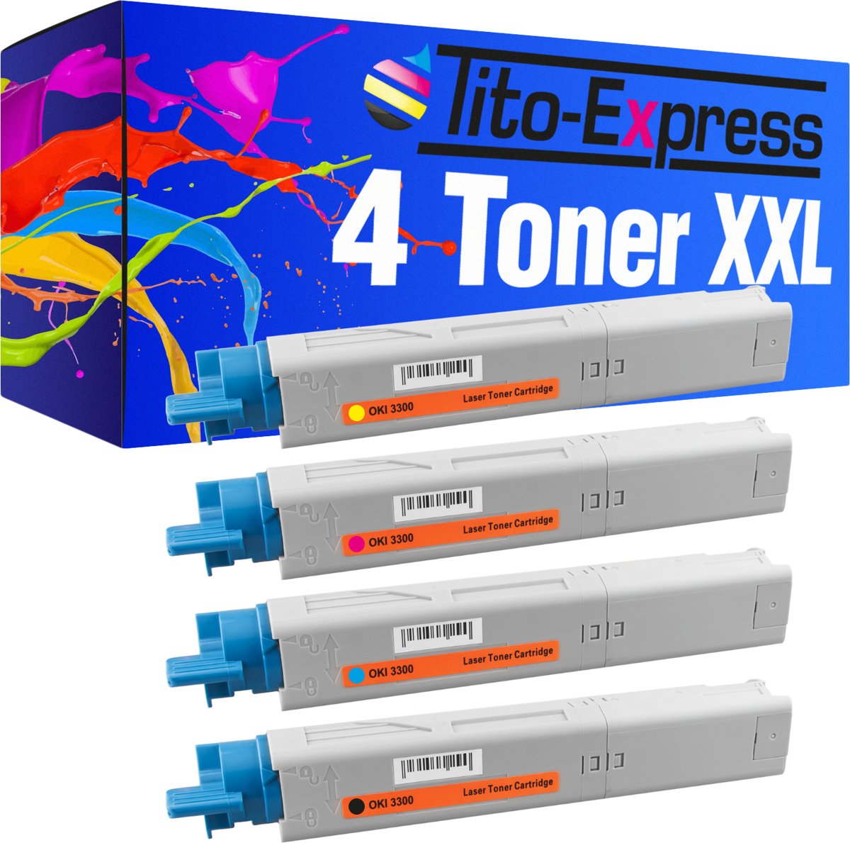 Tito-Express PlatinumSerie PlatinumSerie® 4-tonercartridges voor de Oki C3300 / C3400 zwart XXL cyaan magenta geel Oki: C3300 / C3300N / C3400 / C3400N / C3450 / C3450N / C3520 / C3530 / C3600 / C3600N / MC360