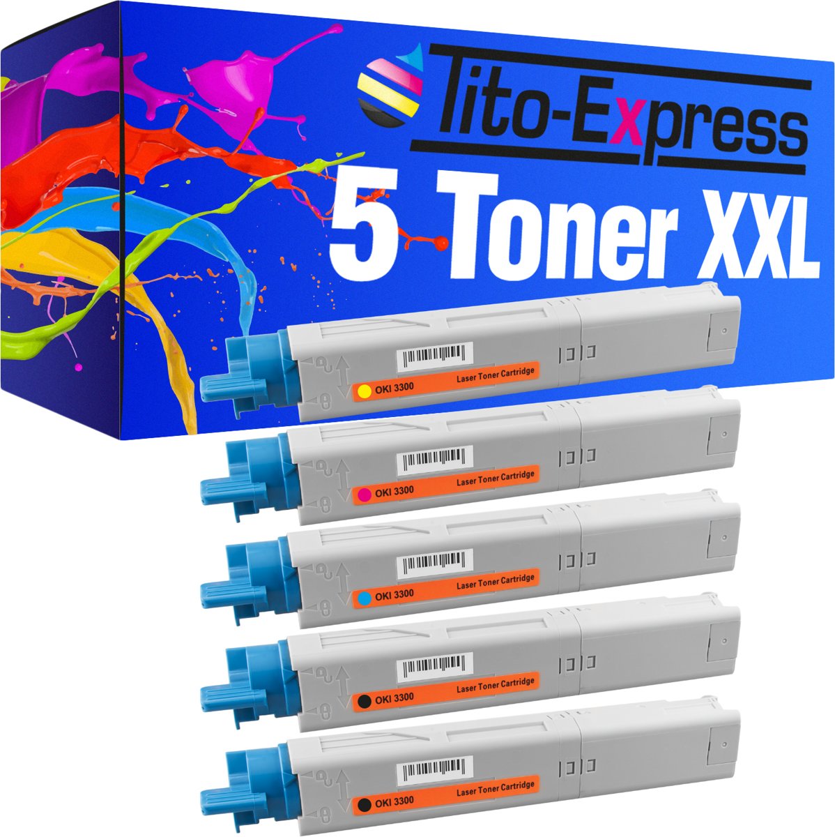 Tito-Express PlatinumSerie PlatinumSerie® 5-tonercartridges voor de Oki C3300 zwart XXL cyaan magenta, yellow C3450 C3450N C3520 C3530 Oki: C3300 / C3300N / C3400 / C3400N / C3450 / C3450N / C3520 / C3530 / C3600 / C3600N / MC360