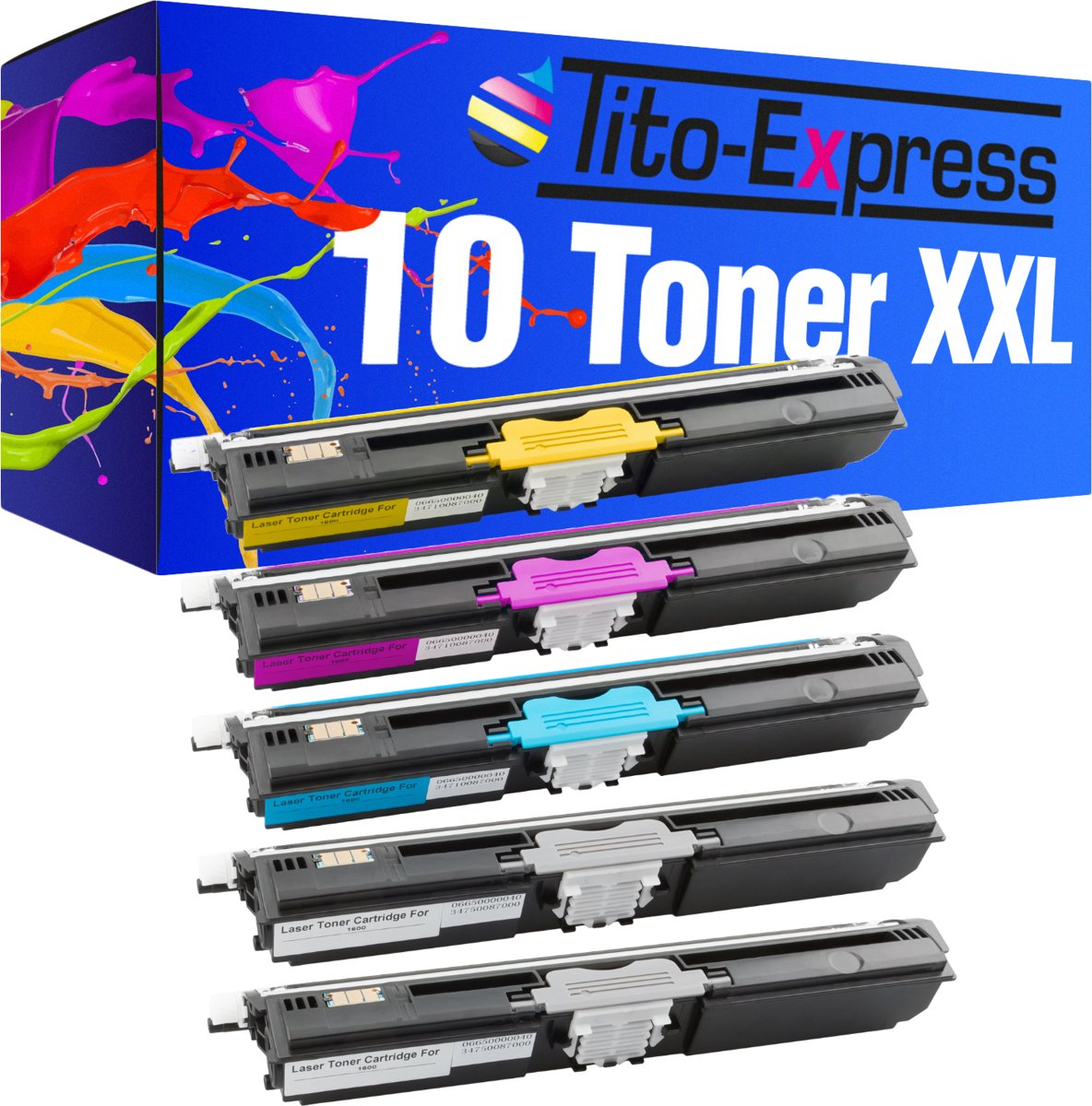 Tito-Express PlatinumSerie PlatinumSerie® set 10 toner XXL compatibel met Konica Minolta 1600 zwart cyaan magenta, geel Konica Minolta Magicolor 1600 W / 1650 EN / 1650 EN D / 1650 EN DT / 1650 Series / 1680 MF / 1690 MF