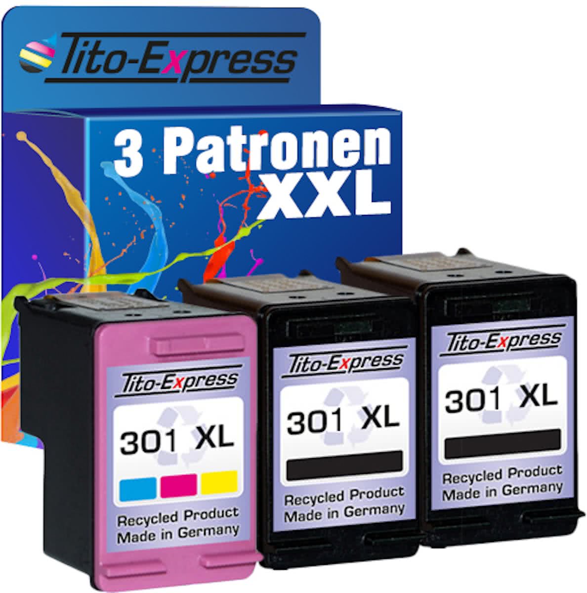 Tito-Express PlatinumSerie PlatinumSerie® voordeelset 3 Cartridge/Patronen compatibel voor HP 301 XL Black & Color met chip zodat de vulstand weer gaat