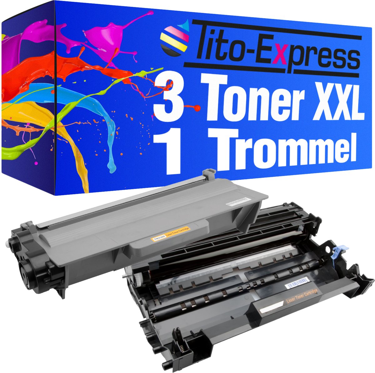 Tito-Express PlatinumSerie Set Trommel & 3 Toner XXL Schwarz kompatibel für Brother DR-3300 & TN-3380 PlatinumSerie DCP-8110DN / DCP-8155DN / DCP-8250DN / HL-5440D / HL-5450D / HL-5470 / HL-5480DW / HL-6180 / MFC-8510DN / MFC-8515DN / MFC-8520DN /