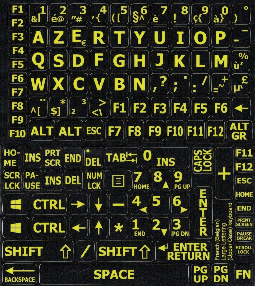 Azerty Stickers - Low Vision - Zwart Met Gele Letters