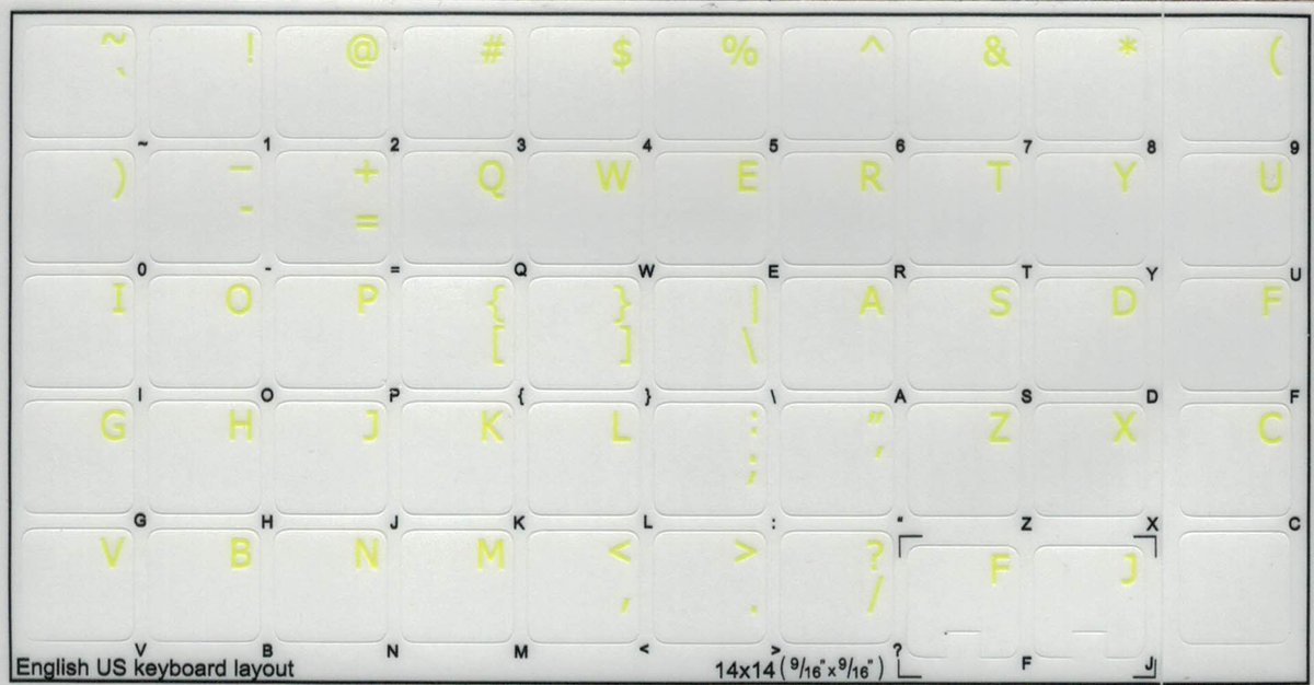 Qwerty Toetsenbord Stickers Transparant Geel 14 X 14