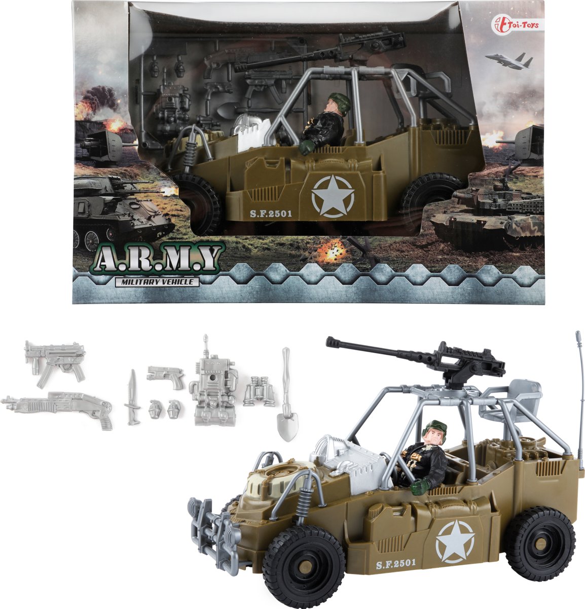 Army Militair Speelgoedauto Met Speelfiguur + 3ass