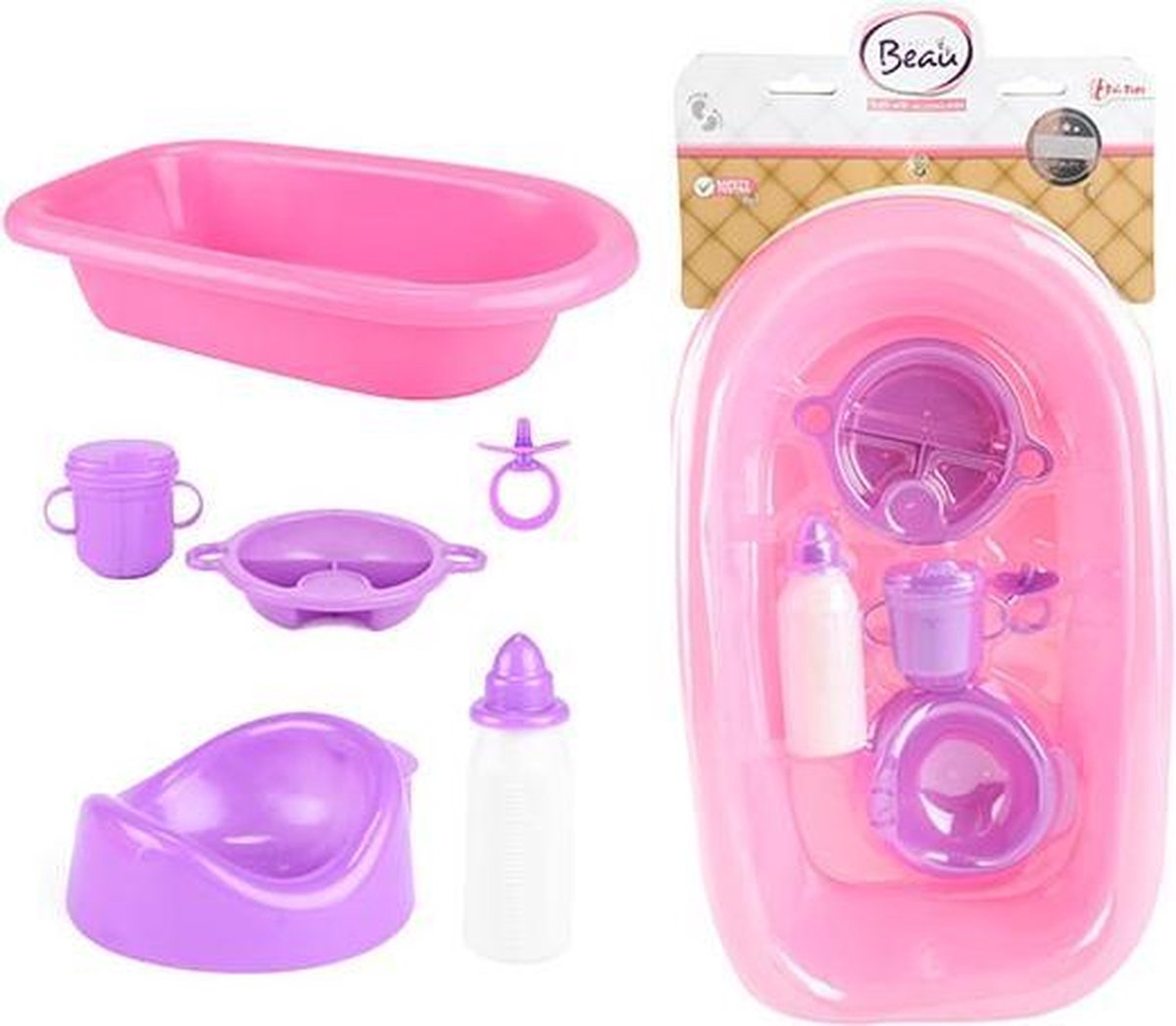 BEAU Set bad voor babypop met accessoires roze