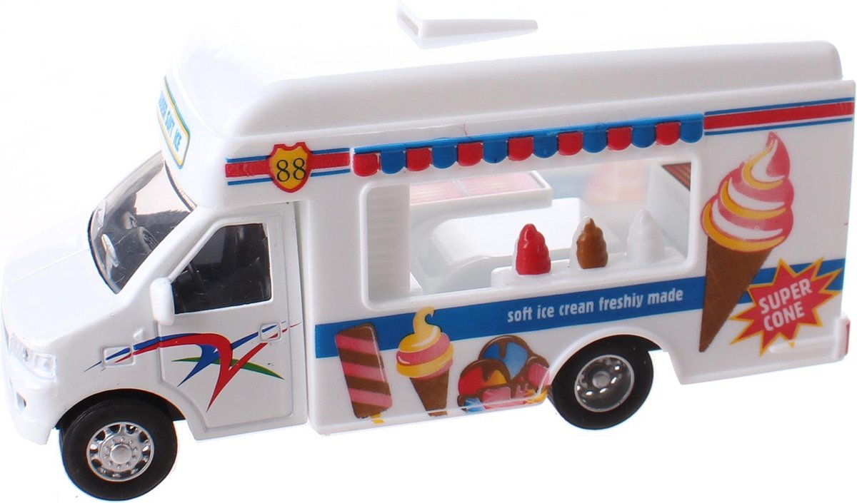 Ice Cream Truck Metal Pull Back (Wit) 12 cm Toi-Toys - Modelauto - Schaalmodel - Model auto