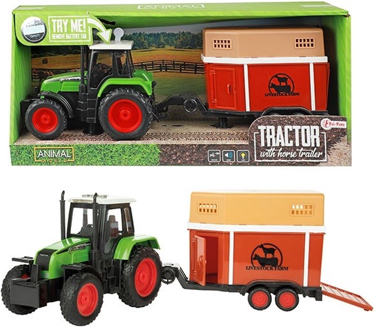 Toi Toys - Tractor met Veetrailer met Licht en Geluid - Landbouwvoertuig - Animal World