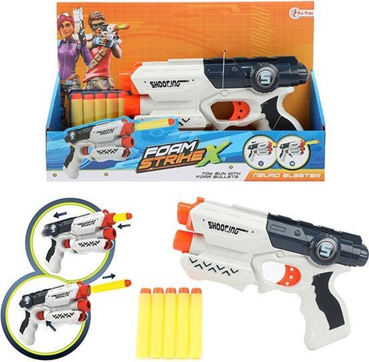 Toi Toys FOAM STRIKEX Pistool White M +5 foampijlen