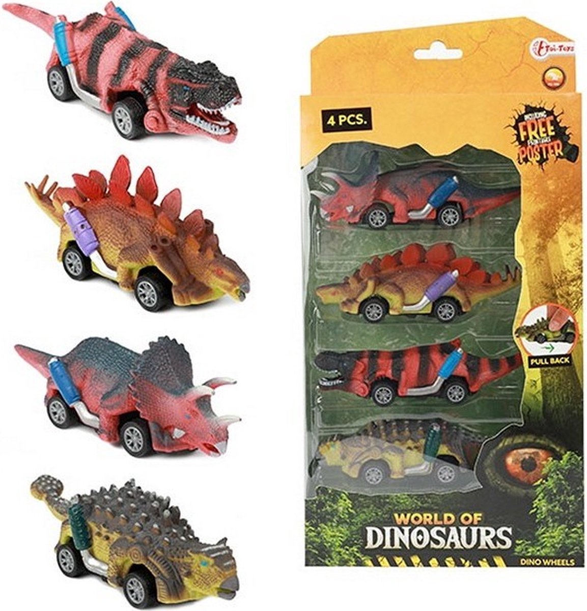 WORLD OF DINOSAURS Set Dino-Autos Pullback 4-pack 17x33cm