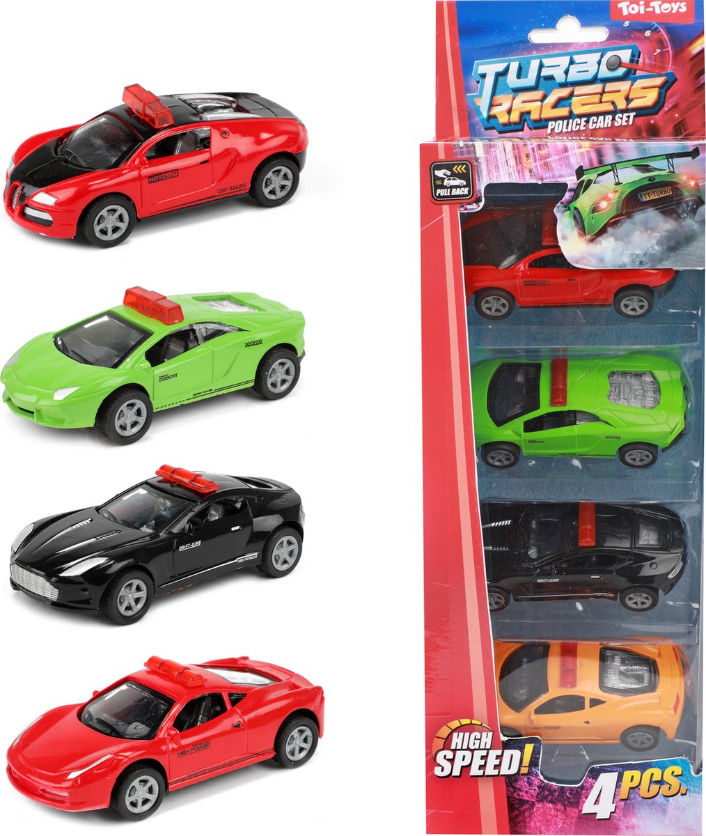 Toi-Toys - TURBO RACERS Politie autos - pull back - 4 stuks