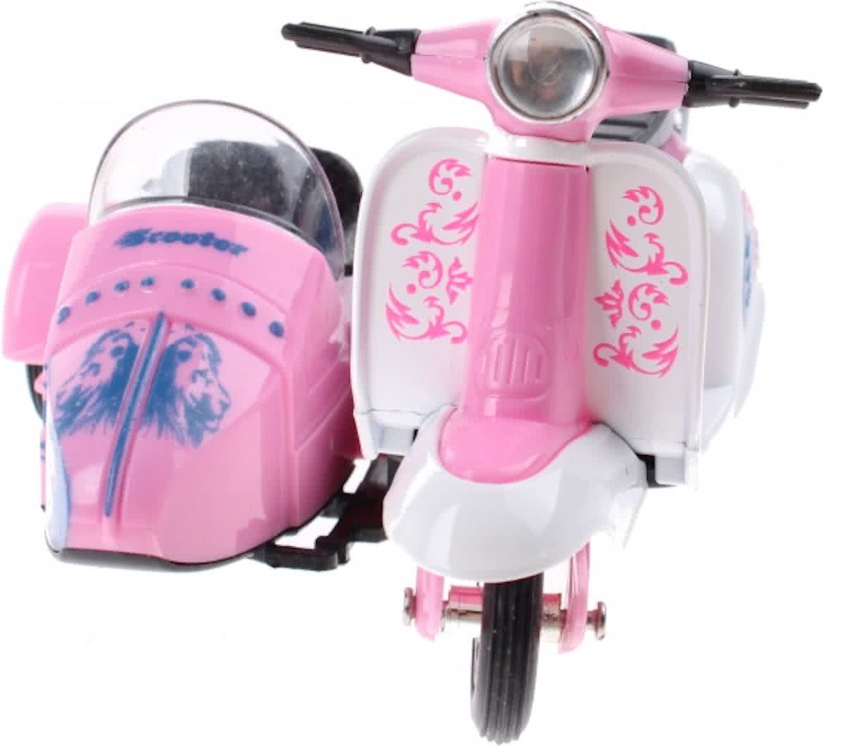 Toi-toys Scooter Met Zijspan Diecast 12 X 9 X 7 Cm Roze