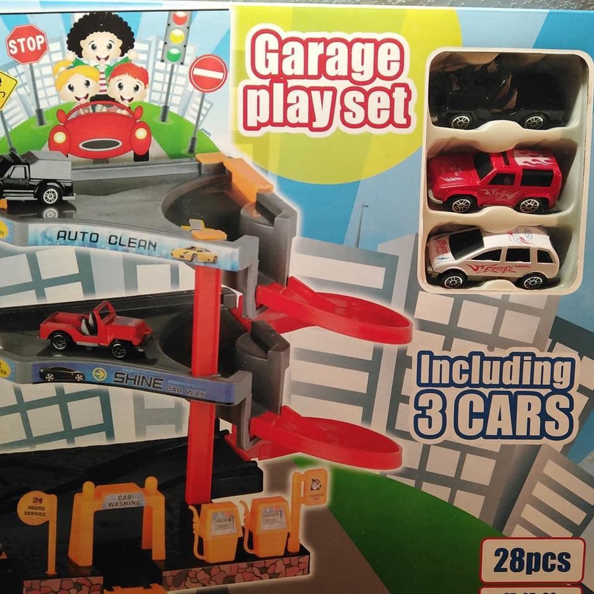 garage play set met 3 auto´s/ set 28 pcs/ ca 37x25x30 cm