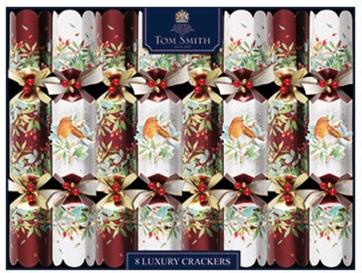 Christmas crackers red&white Vogel 8st