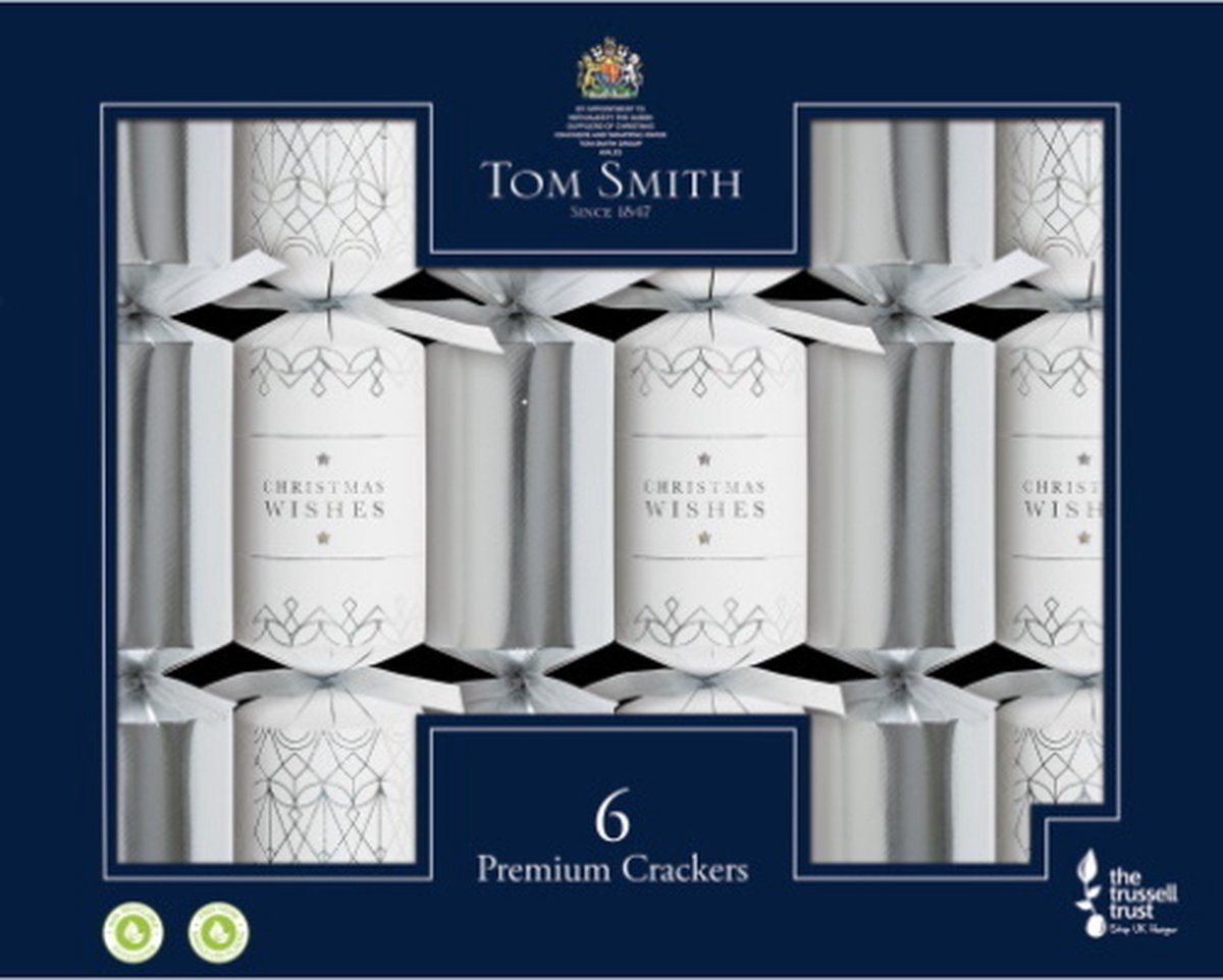 Tom Smith Christmas Crackers 6st Christmas Premium Silver and White 14 inch XALTS1606