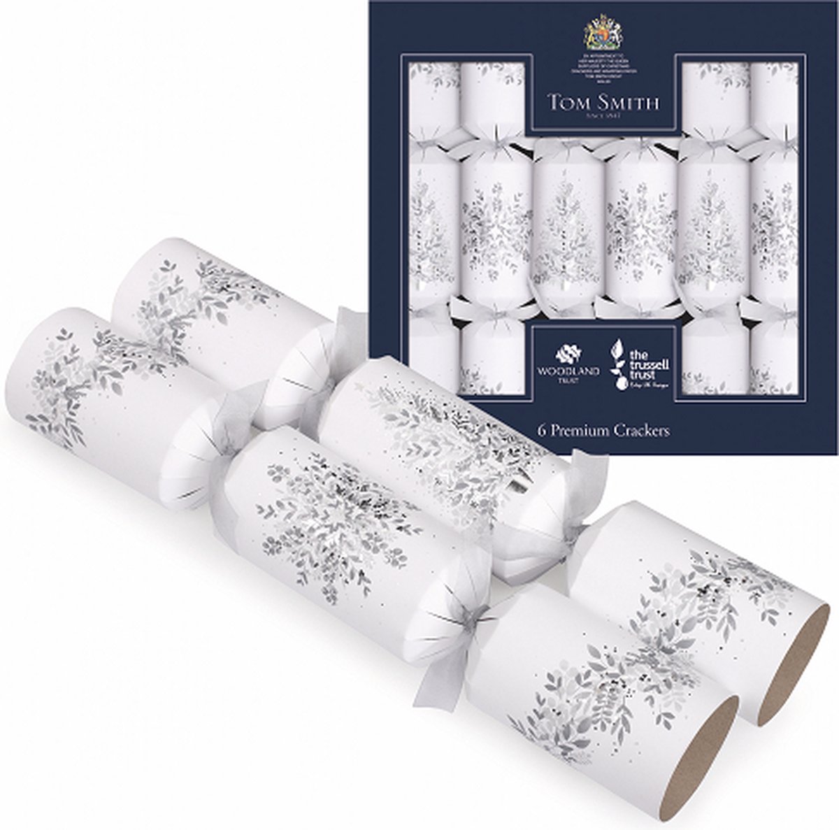 Tom Smith Christmas Crackers 6st Premium Silver 14 inch XAMTS1606