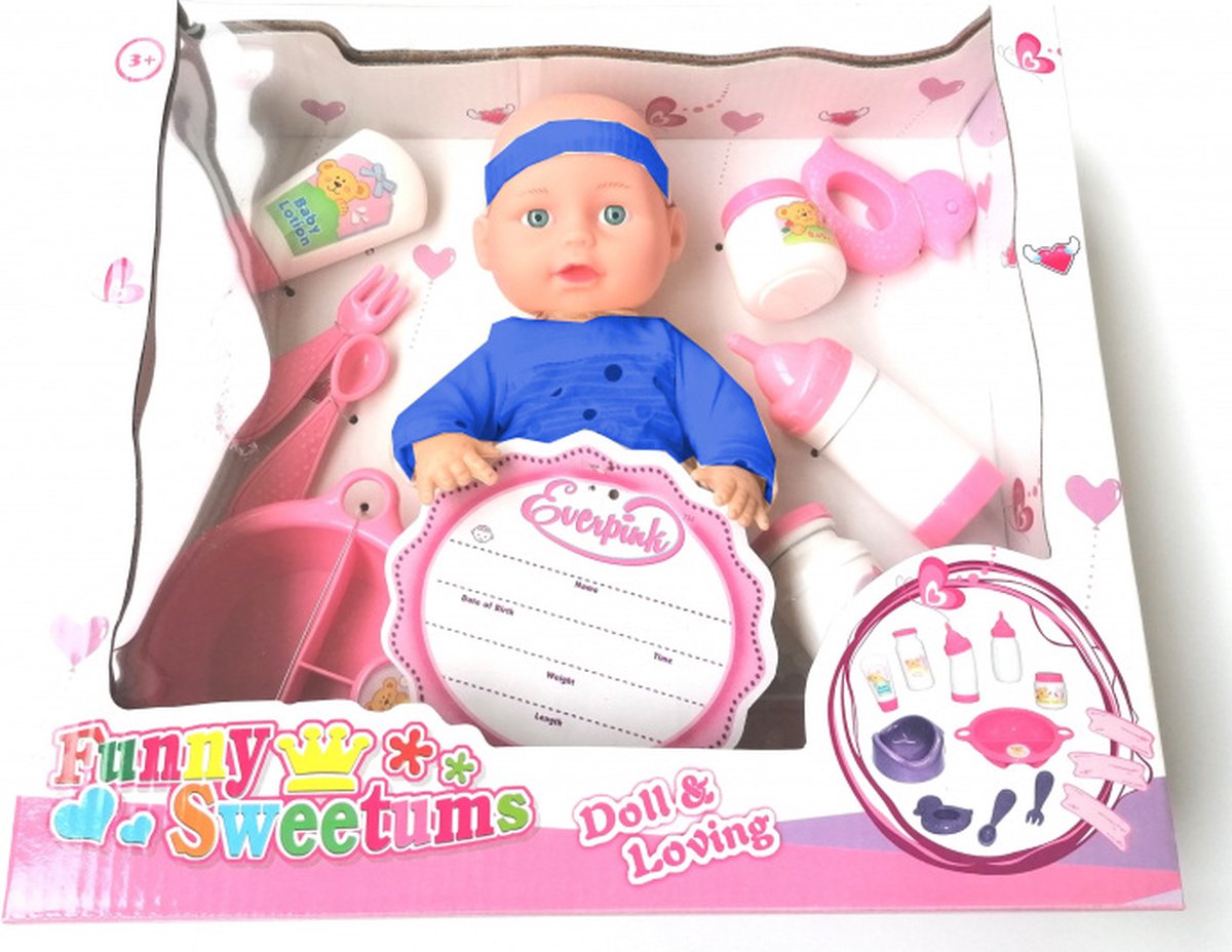 ApolloX babypop Funny Sweetums junior textiel roze/blauw 2-delig