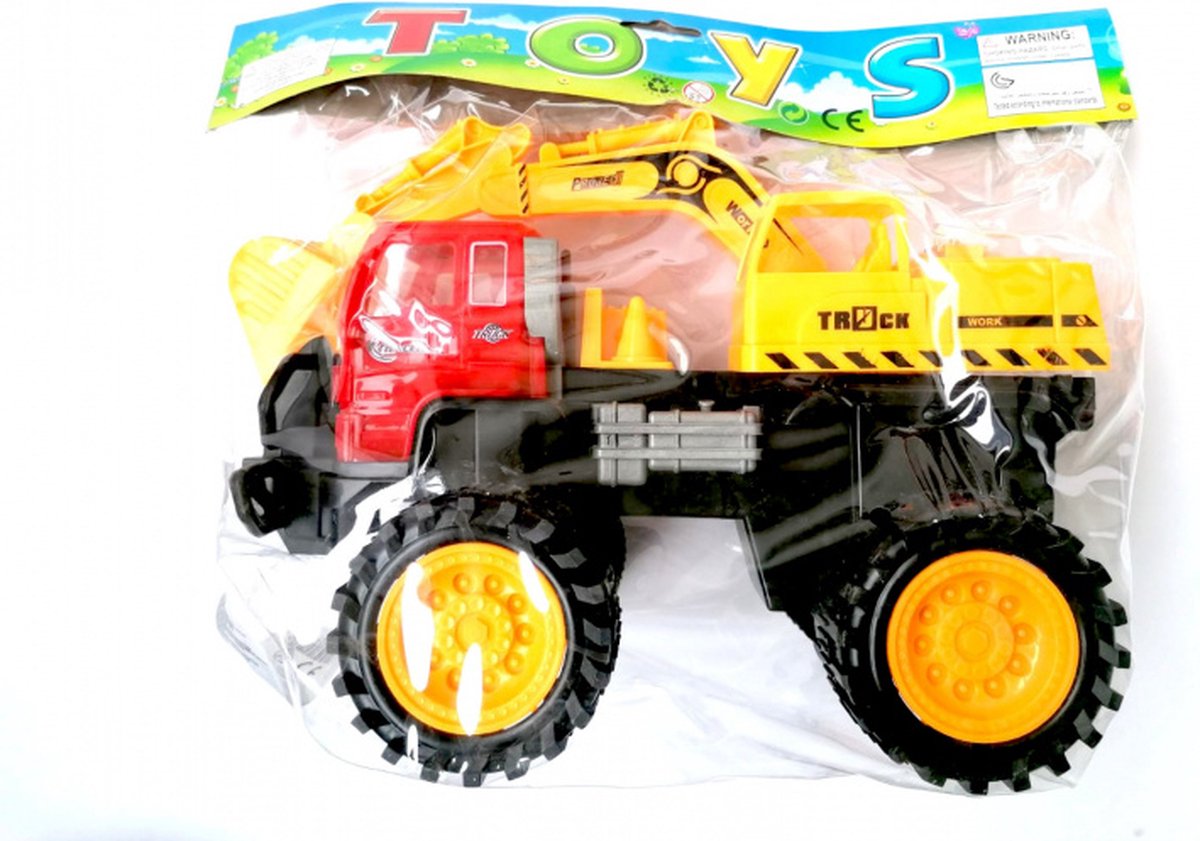 ApolloX truck met kraan junior 25 x 16 cm geel/zwart/rood 2-delig