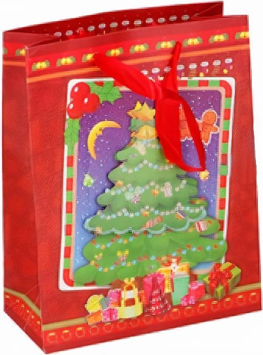 Tom Geschenktas Kerstboom 23 X 18 Cm Papier Rood