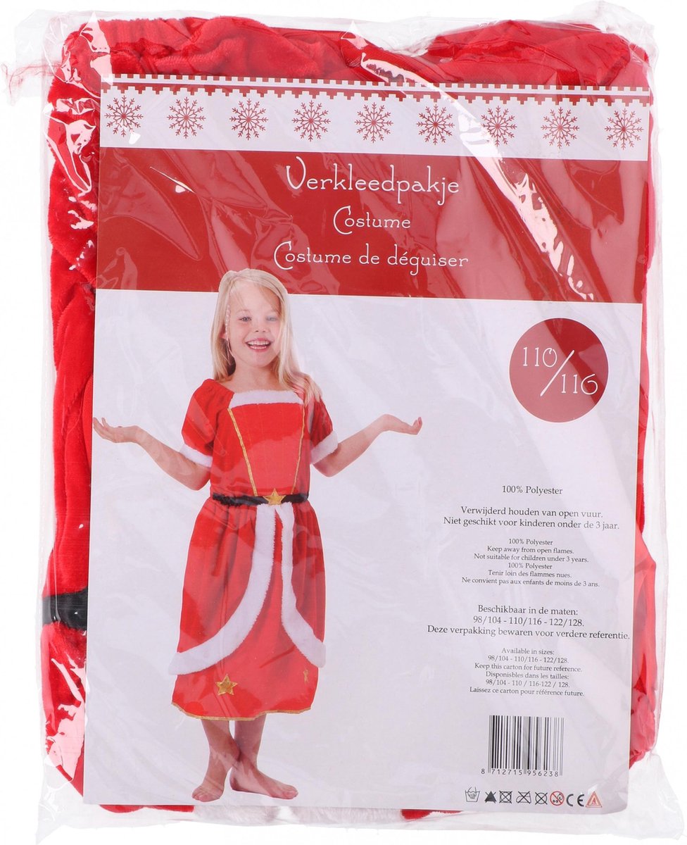 Tom Verkleedpak Mrs. Claus Meisjes Polyester Rood/wit Maat 110-116