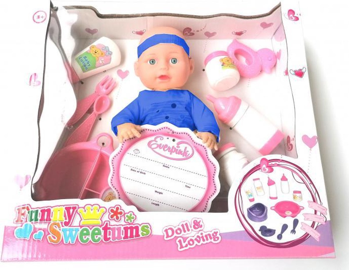 babypop Funny Sweetums junior textiel roze/blauw 2-delig