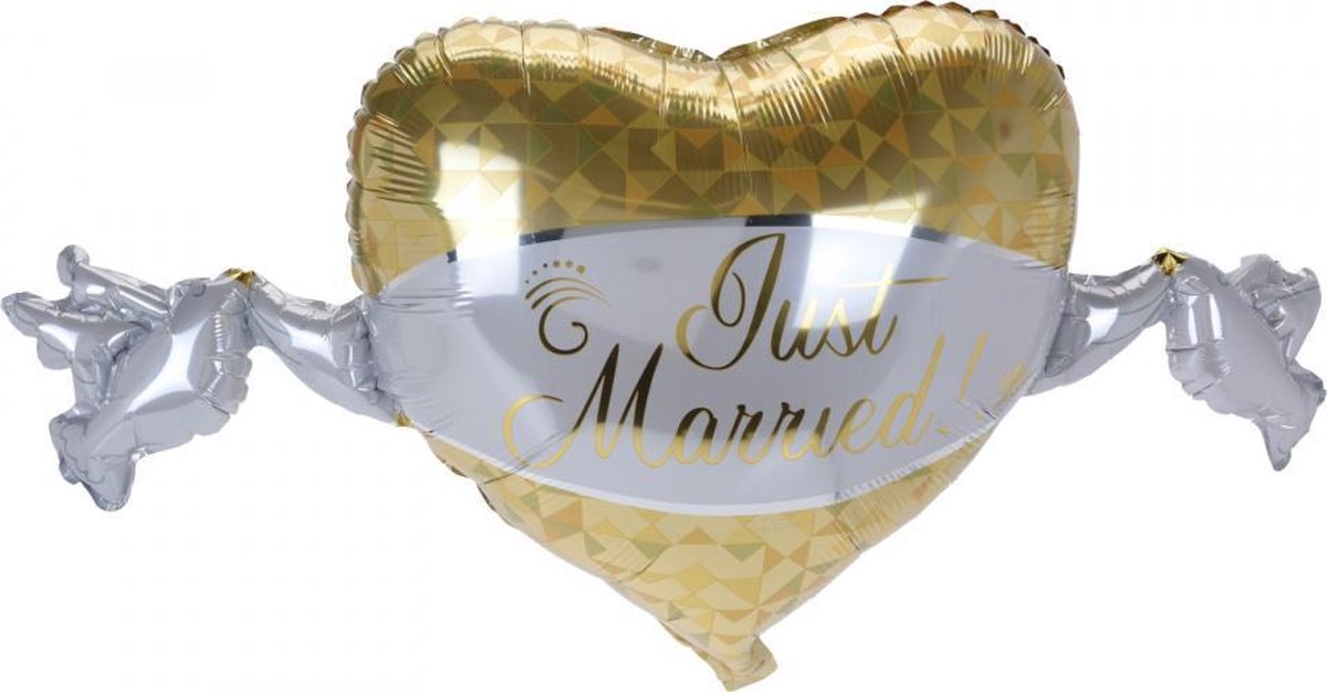 folieballon Just Married 50 x 97 cm goud/zilver