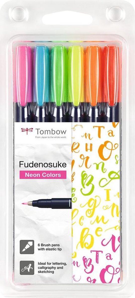 Fudenosuke brush pen hard set neon 6 stuks