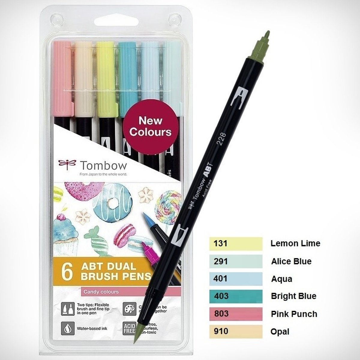 Tombow ABT Dual - Brush tekenpennen - Candy kleuren - Set van 6