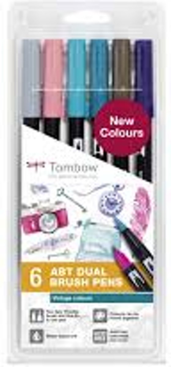 Tombow ABT Dual - Brush tekenpennen - Vintage kleuren - Set van 6