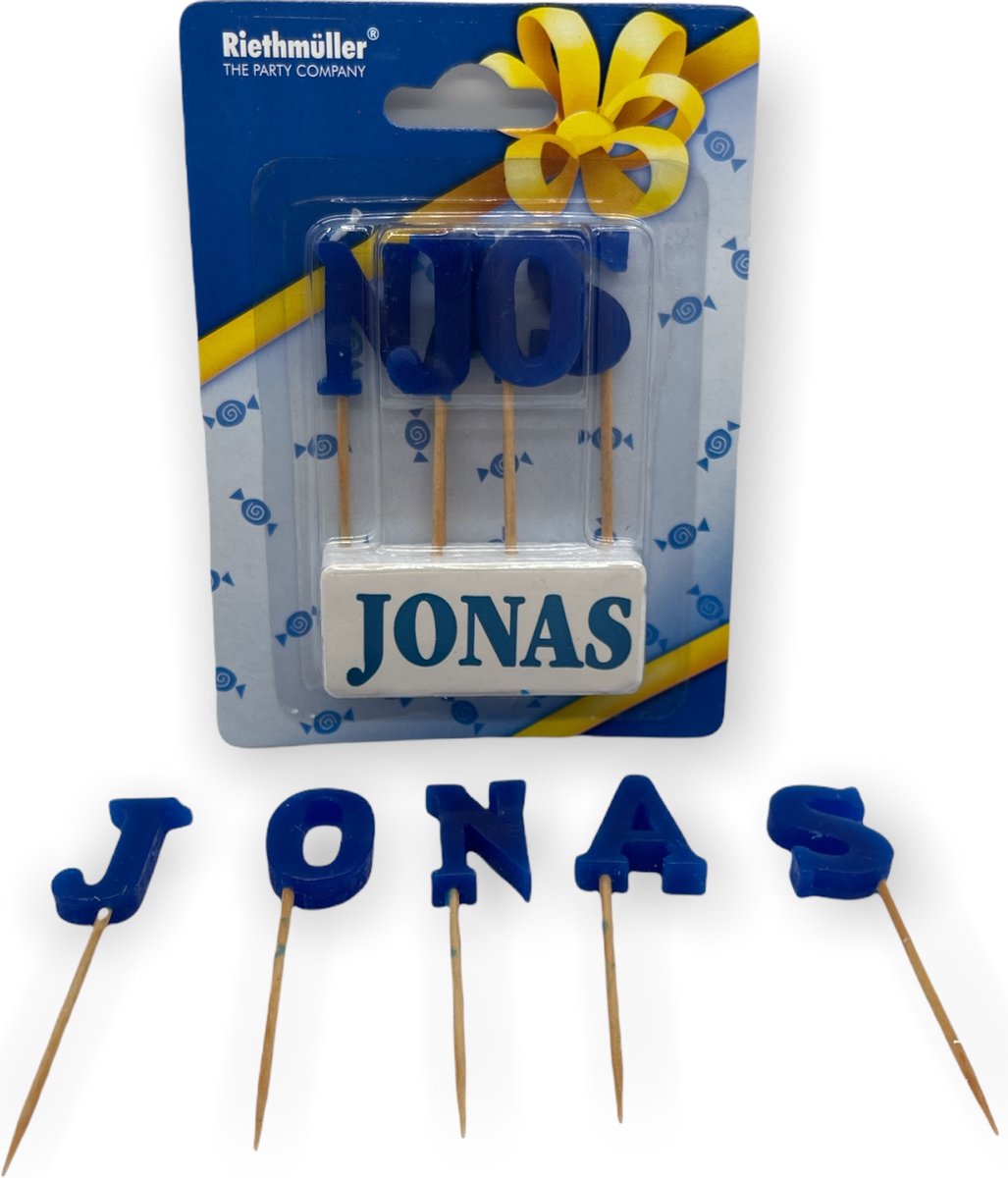 Namen Kaarsjes - Letter Kaars - Kaarsje Met Je Naam - JONAS - Blauw - Verjaardag Kaarsje Naam JONAS