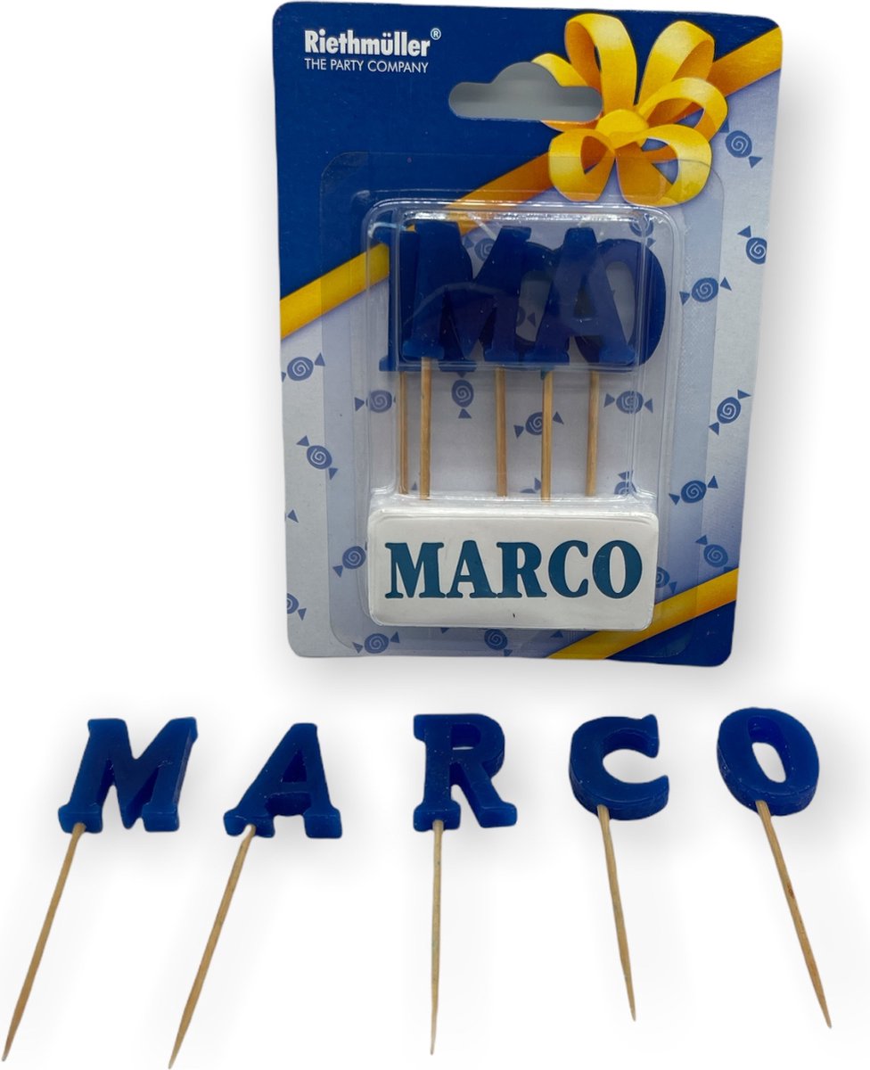 Namen Kaarsjes - Letter Kaars - Kaarsje Met Je Naam - MARCO - Blauw - Verjaardag Kaarsje Naam MARCO